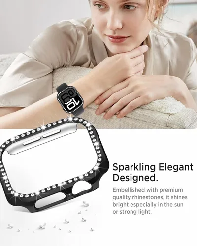 Vista 6 de Miimall Funda protectora de diamantes de imitación para mujer, compatible con Apple Watch 11/10 de 1.654 in, protector de marco de policarbonato