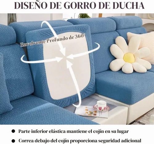 Vista 4 de Fundas de sofá, aptas para mascotas, de cojín universales, elásticas lavables para sofá modular (funda de 2 asientos y diván, con textura color azul)