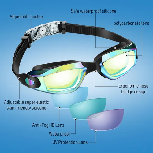 Vista 2 de Konohan Paquete de 10 gafas de natación a granel para niños y adultos, gafas de piscina antivaho de silicona sin fugas, gafas de natación
