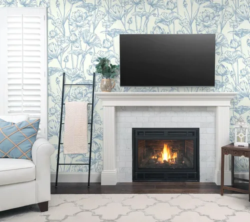 Vista 4 de Vinjiasin Papel tapiz autoadhesivo para despegar y pegar, papel de contacto floral azul moderno, papel de pared de loto para baño, dormitorio
