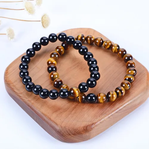 Vista 2 de Cherry Tree Collection Pulseras de distancia para parejas, para él y para ella, pulseras elásticas con cuentas de piedras preciosas de 0.315in