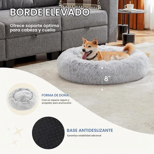 Vista 4 de DUMOS Cama para perro XL de 37.4 x 37.4 pulgadas para uso en interiores 2-Gris