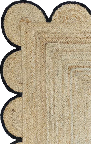 Vista 4 de Alfombra festoneada de yute natural, borde negro, 2 x 3 pies