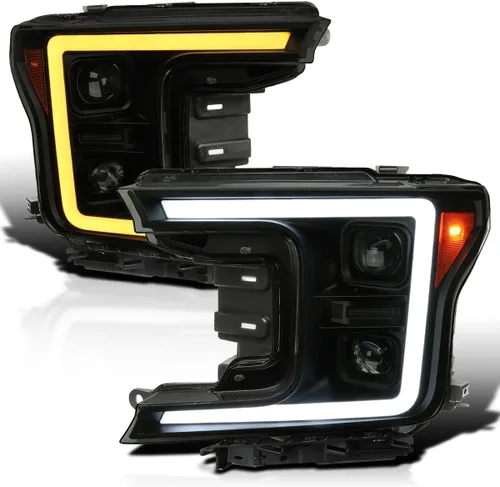 Vista 4 de SPEC-D TUNING Faros Delanteros de Proyector Secuenciales Switchback Negros con Barra de Luz LED Compatible con Ford F-150 2018-2020, Par de Conjunto