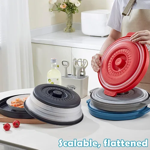 Vista 6 de Cubierta plegable para salpicaduras de microondas para alimentos con alfombrillas de silicona, 10.2 pulgadas, apta para lavavajillas, cubierta