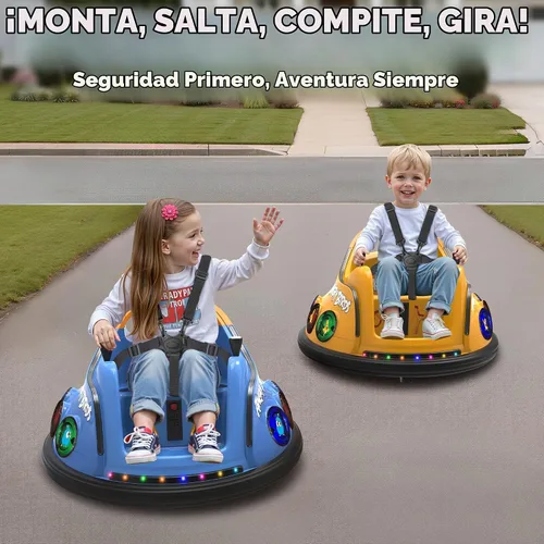 Vista 6 de ANPABO Coches chocones de 12V para niños pequeños con giros de 360°, control remoto, luces arcoíris y Bluetooth, 3 velocidades, coche chocón