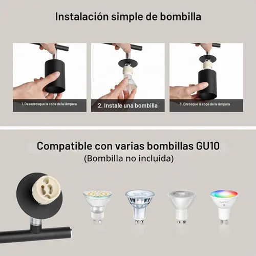Vista 6 de Ketom Luminarias de Riel de Techo de 4 Luces, Foco LED de Techo Negro GU10, Kit de Luz de Riel Moderno para Cocina Pasillo Sala de Estar