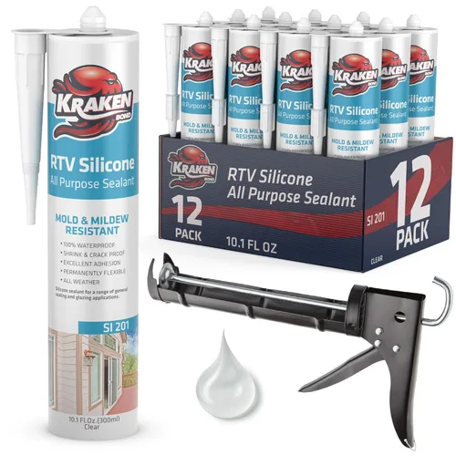 Vista 24 de Kraken Bond Sellador de silicona negro resistente al agua Cartucho de 100 a 10 onzas líquidas, RTV silicona para calafatear cocina y baño, todo uso