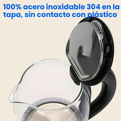 Vista 5 de Hervidor Eléctrico Doméstico, Todo Acero Inoxidable 304 y Sin Contacto con Plástico, Apagado Automático, Visual de Ebullición de Vidrio