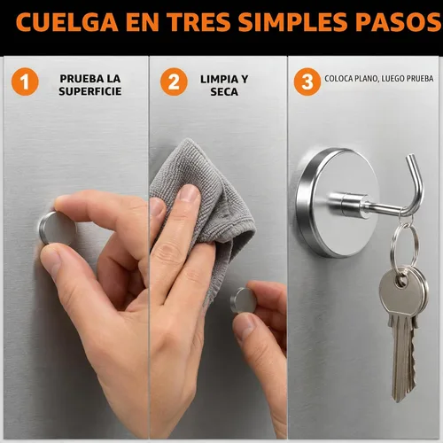 Vista 6 de PRIMADA Ganchos magnéticos extra fuertes (paquete de 2, cromado) – Ganchos magnéticos de neodimio resistentes para refrigerador, cabinas