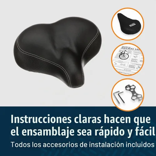 Vista 6 de Bikeroo Extra Wide Replacement Saddle - Fits Indoor & Outdoor Bicycles - Steel Spring & Elastomer Suspension - Center Cutout - Memory Foam