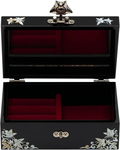 Vista 5 de Joyero de February Mountain en nácar - Elegante recuerdo lacado en púrpura con diseño de peonía y mariposa, interior de terciopelo rojo - Regalo