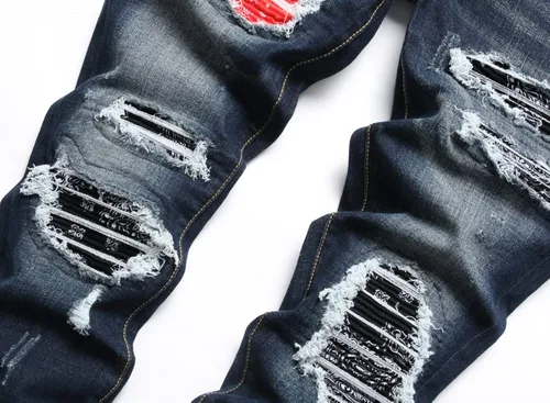 Vista 3 de OIIIO Jeans elásticos rasgados de ajuste regular para hombre
