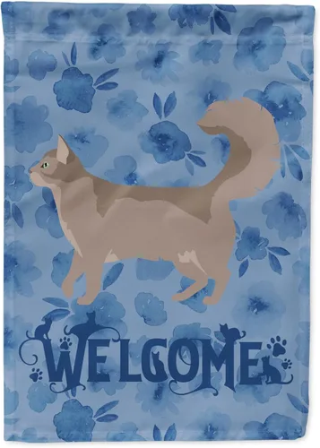 Vista 49 de Caroline's Treasures CK4813CHF - Bandera de bienvenida con gato abisinio azul, manga grande, para porche, para colgar en la pared, poliéster