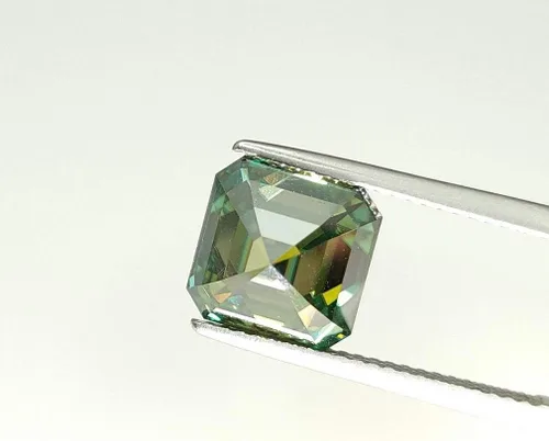 Vista 4 de ERAA Jewel Moissanita suelta 5.00 quilates, piedra de moissanita de color verde, claridad VVS1, piedra preciosa brillante de corte Asscher