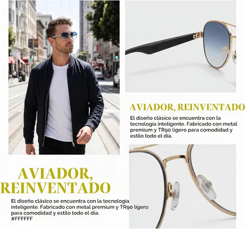Vista 5 de Lentes inteligentes AI Bluetooth5.4, 140 idiomas en tiempo real
