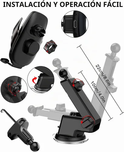 Vista 6 de Soporte inalámbrico para cargador de automóvil, carga rápida, sujeción automática de 15 W, soporte inteligente de inducción de control dual