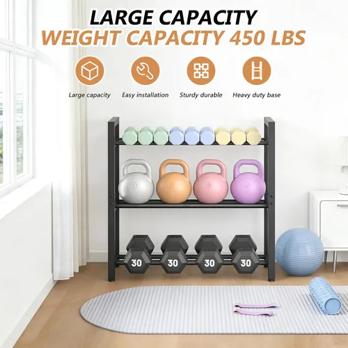 Vista 5 de Eocnrhe Dumbbell Rack Stand Only, Weight Rack for Home Gym, 3-Tier Adjustable Dumbell Rack Heavy-Duty Weight Stand for Dumbbells Kettlebells