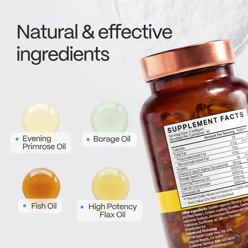 Vista 4 de EFA Completo con Omega 3 6 9 niveles óptimos de aceite de lino de alta potencia, aceite de pescado, aceite de borraja y aceite de onagra de noche