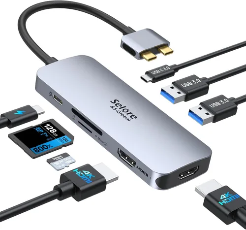 Vista 10 de Estación de acoplamiento USB C Monitor HDMI dual, adaptador USB C a HDMI dual con 2 puertos HDMI, carga PD, SD/TF, puertos USB A y C 3.0, estación
