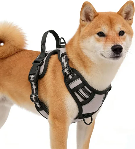 Vista 21 de Arnés negro reflectante sin tirones para perro con 2 clips para correa, chaleco acolchado suave para perros pequeños, fácil de poner y quitar