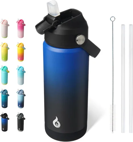 Vista 36 de BJPKPK - Botella de agua aislada con tapa de popote, 532 ml Botellas termo con boquilla suave, asa flexible y base antideslizante, libre de BPA, a