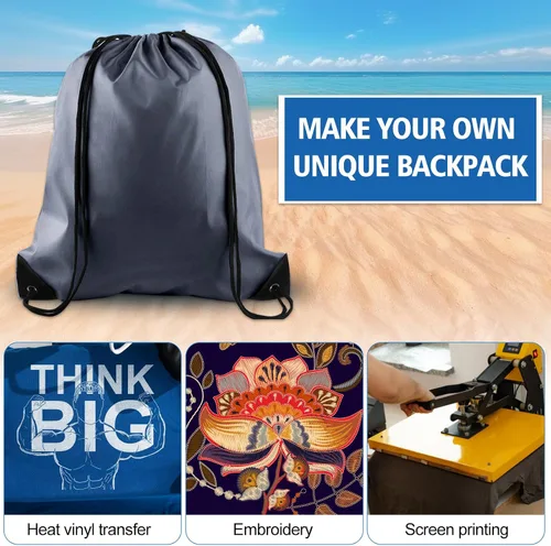 Vista 3 de KUUQA Mochila con cordón a granel, bolsas de almacenamiento para deporte, gimnasio, viajes, Gris, Viajar