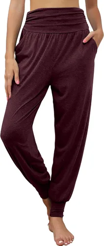 Vista 2 de Paquete de 2 pantalones deportivos de yoga para mujer, cómodos pantalones deportivos con bolsillos, casuales, holgados, cómodos, de cintura alta