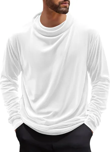 Vista 7 de Camisa térmica para hombre, cuello alto de terciopelo, manga larga, delgada, suave, elástica, casual