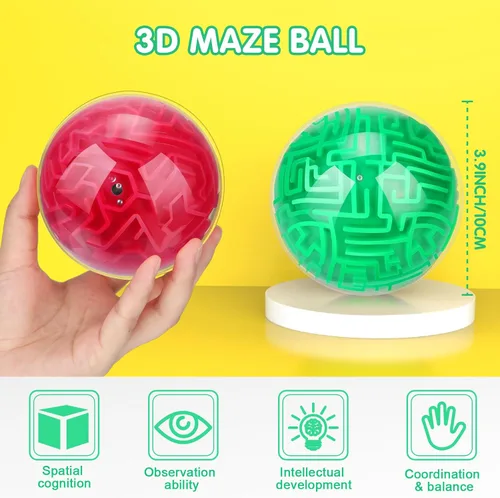 Vista 2 de Sumind 2 piezas de rompecabezas 3D con bola de laberinto de 4 pulgadas, esfera mágica, rompecabezas secuenciales de memoria, rompecabezas educativos
