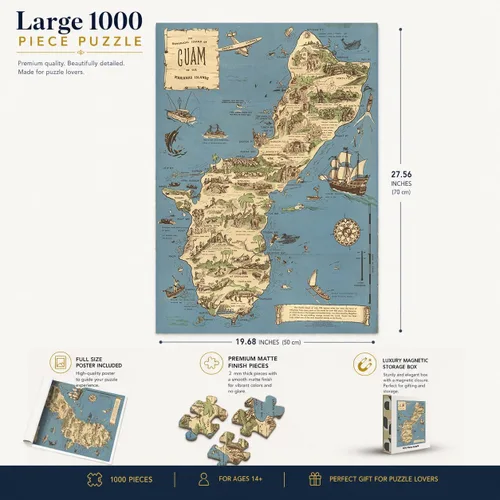 Vista 2 de Rompecabezas de 1000 piezas Mapa histórico de la isla histórica de Guam - 1958 Guam Puzzle para adultos