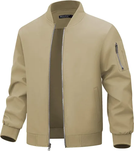 Vista 9 de WULFUL Chaqueta Bomber para Hombre Ligera Casual Cortavientos con Cremallera Abrigo con Bolsillo