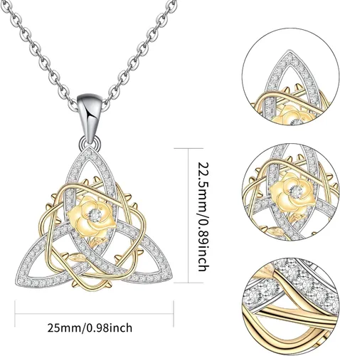 Vista 6 de Distance Irish Celtic TrinityDara Knot Pendant Necklace for Women S925 Sterling Silver Celtic Triquetra Necklace Irish Jewelry Mothers Day Gift for