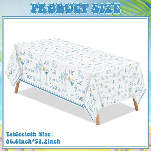 Vista 2 de K1tpde Mantel de plástico desechable para despedida de soltera de 3 piezas con temática costera, diseño de copa de vino azul, diseño de estrella