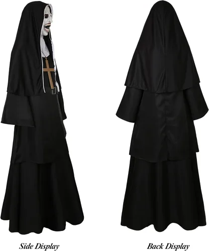Vista 7 de Vermeyen Disfraz de monja para mujer, disfraz de monja aterradora para Halloween, cosplay con máscara