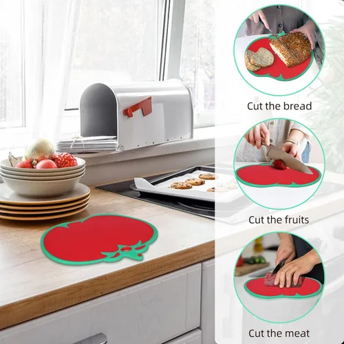 Vista 6 de Kichvoe Tabla de cortar con forma de tomate – Tabla de cortar alimentos de cocina de plástico para verduras, frutas, queso, carne Tapete de corte