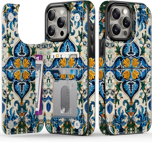 Vista 95 de FUNMIKO Funda tipo cartera para iPhone 15 con tarjetero + clip para efectivo, bloqueo RFID, protección contra caídas de grado militar y obras