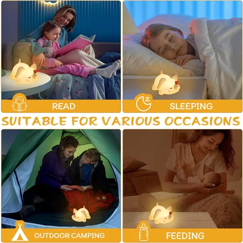 Vista 6 de Luz nocturna de elefante para niños con música, lámpara de silicona blanda para guardería, linda luz de animal de 3 niveles regulable y recargable