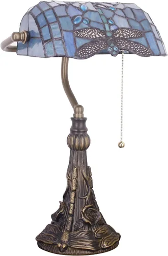 Vista 7 de Tiffany Banker Lámpara Pequeña Lámpara De Mesa De Vidriera Azul Mar Libélula Estilo Libélula Azul Mar