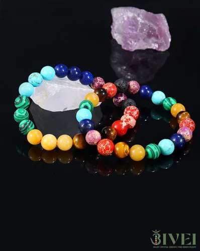 Vista 5 de Bivei Pulsera elástica de gemas naturales semipreciosas con cristales curativos de reiki, hecha a mano de 0.315 in