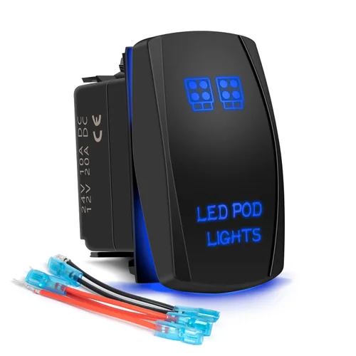 Vista 20 de Interruptor basculante de condensador de flujo impermeable de 5 pines, SPST, encendido/apagado, dos luces LED retroiluminadas azules 20A 12V