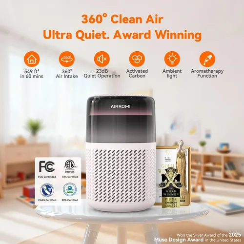 Vista 2 de Purificador de aire AIRROMI HEPA para dormitorio y hogar, purificador de aire para mascotas del hogar, elimina el olor a mascotas, olor a arena