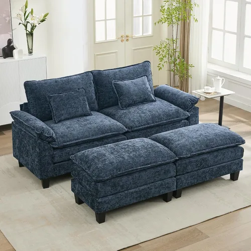 Vista 42 de URRED - Sofá seccional modular tipo nube, cómodo sofá cama de chenilla moderna con asientos profundos y otomán/almohadas para sala de estar