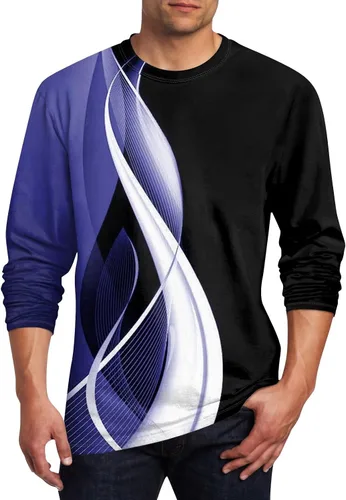 Vista 13 de Camisas casuales para hombre, de manga larga, cuello redondo, elásticas, suaves, casuales, S-4XL