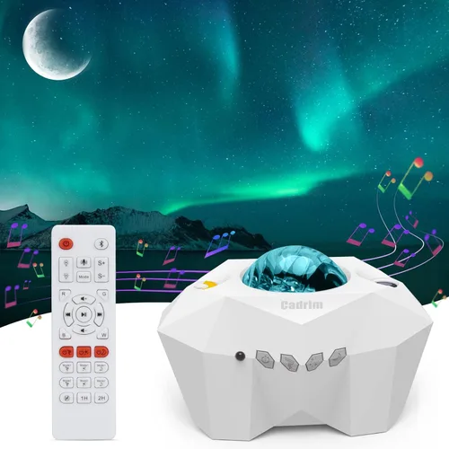 Vista 8 de Cadrim Proyector de estrellas con altavoz Bluetooth y control remoto, proyector de galaxia, luces del norte, proyector Aurora con estrella lunar
