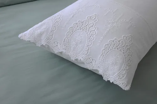 Vista 14 de Juego de 2 fundas de almohada con encaje blanco con flores 3D de aspecto retro noble y lujoso elegante, 100% algodón, tamaño estándar