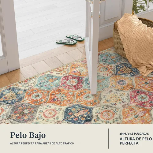 Vista 3 de Lahome - Alfombra marroquí antideslizante y lavable, pequeña alfombra oriental para dormitorio, cocina, entrada, baño, entrada, 61 x 91 cm, crema