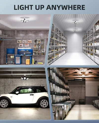 Vista 7 de Adiding - Luz LED de garaje giratoria, iluminación brillante de techo de tienda de sótano, accesorio de bahía con 6 paneles ajustables, base