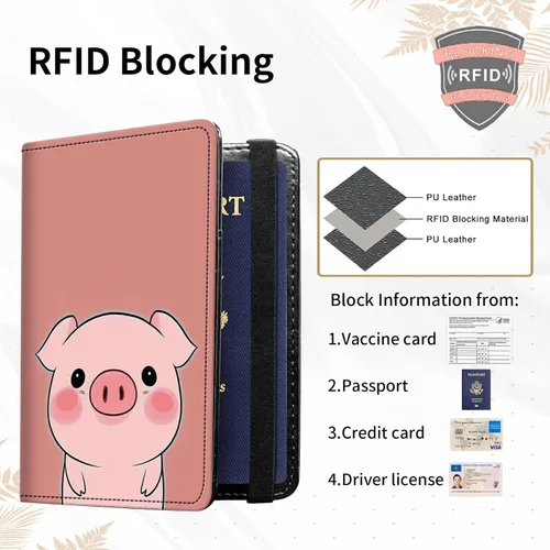 Vista 3 de Combo de portatarjetas de pasaporte y vacunación, soporte para pasaporte con ranura para tarjeta de vacunación CDC, cartera con bloqueo RFID