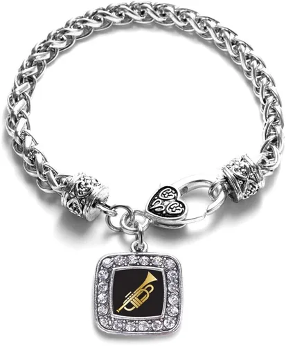 Vista 21 de Pulsera de dijes cuadrados de plata con joyería de circonita cúbica